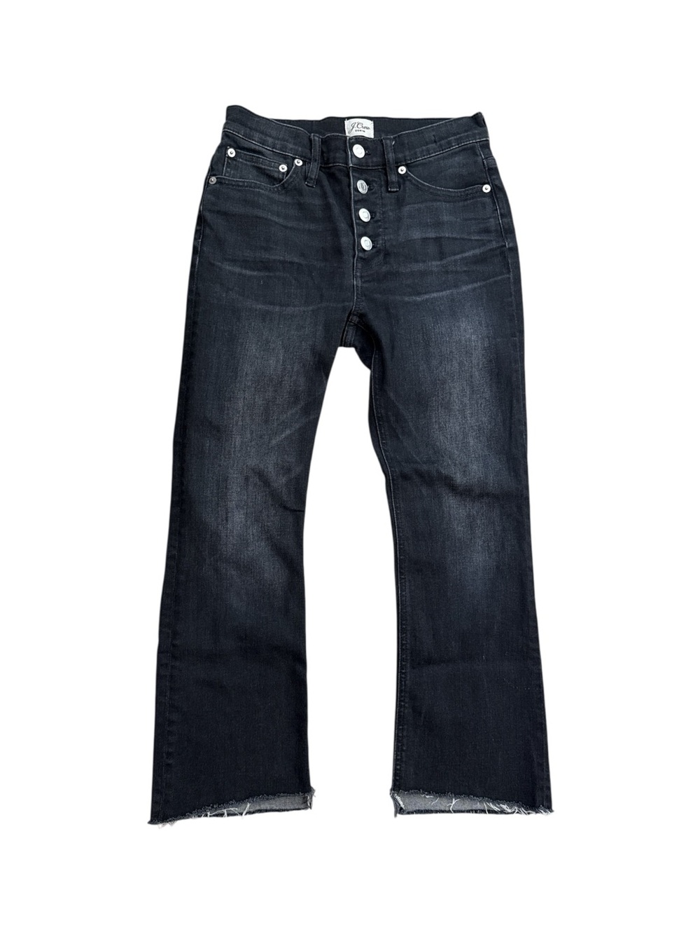 J. Crew 9” Billie Demi Boot Crop Jeans in Faded Black Raw Hem | 25 Petite